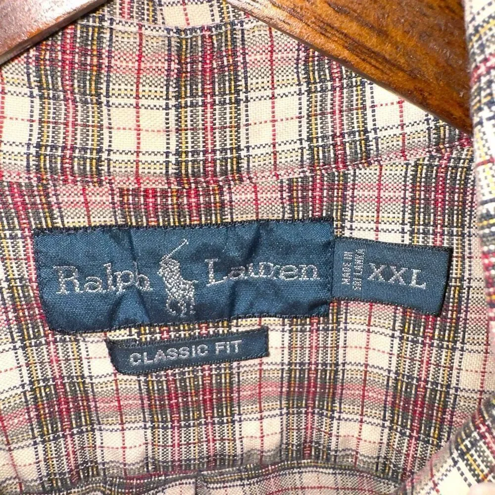Polo Jeans Co. Ralph Lauren Tan Plaid Oxford Button Up Shirt XL
